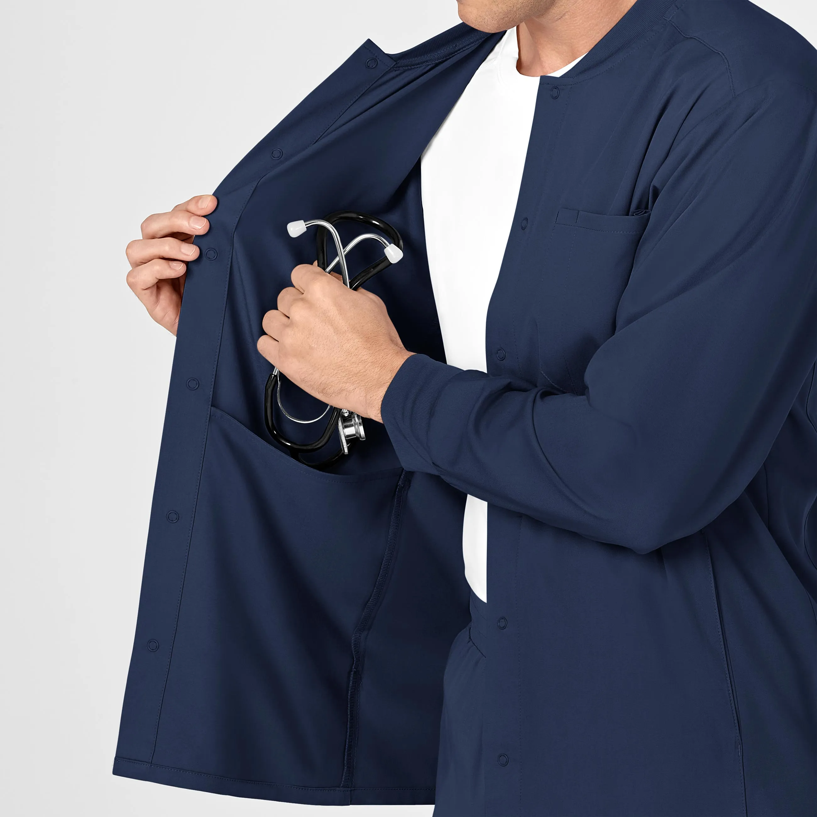 PRO Men's Snap Front Scrub Jacket - Navy