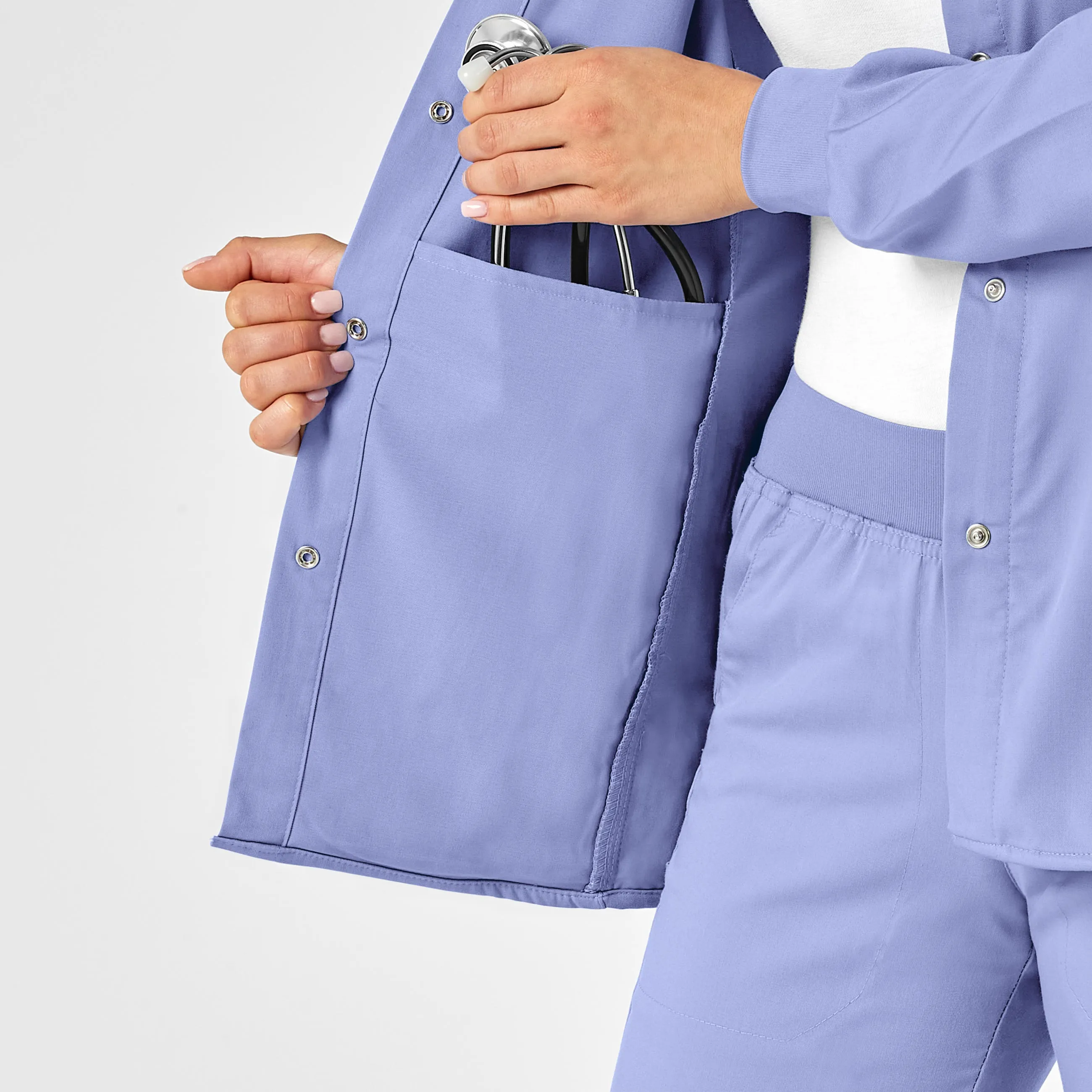 PRO Women's Snap Front Scrub Jacket - Ceil Blue