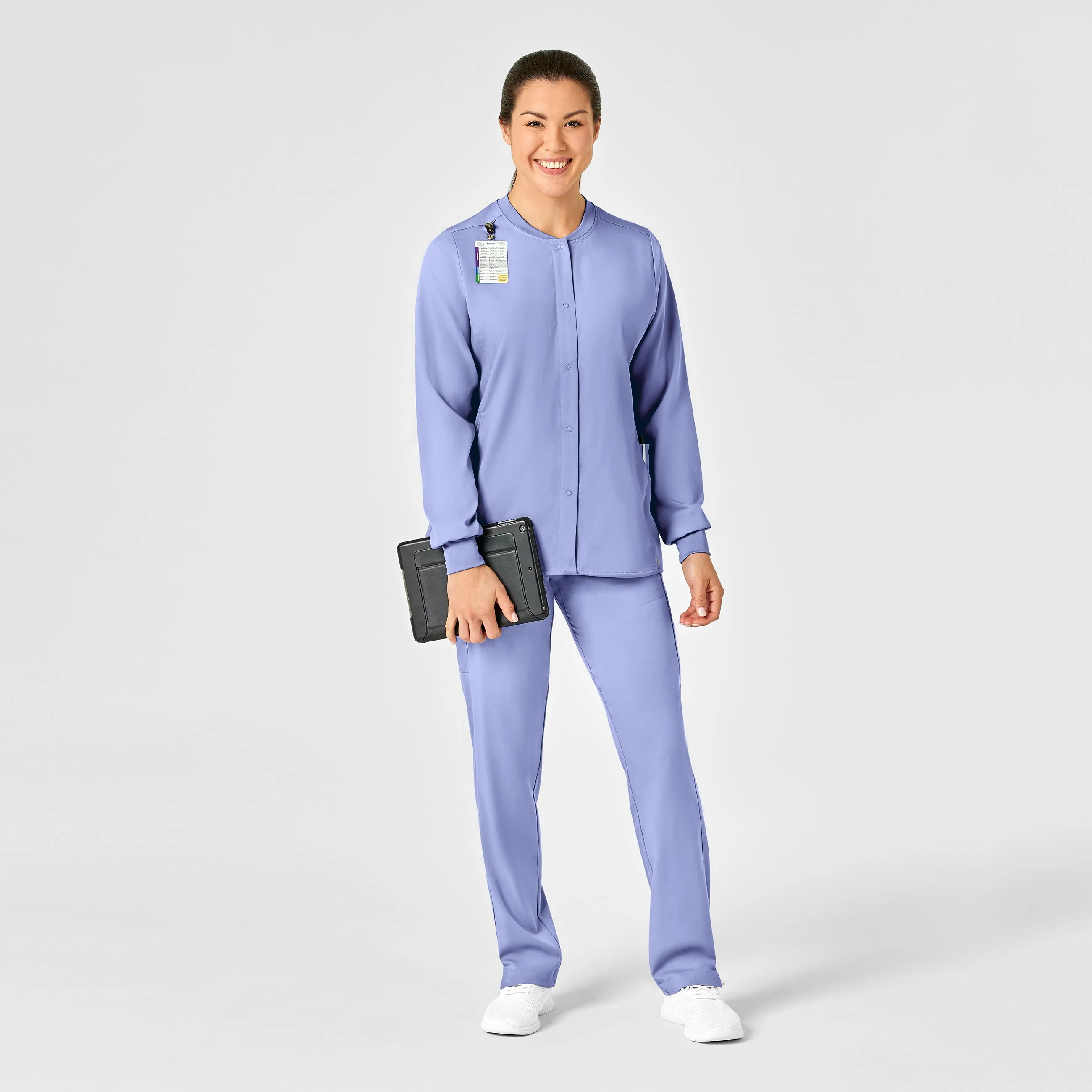 PRO Women's Snap Front Scrub Jacket - Ceil Blue