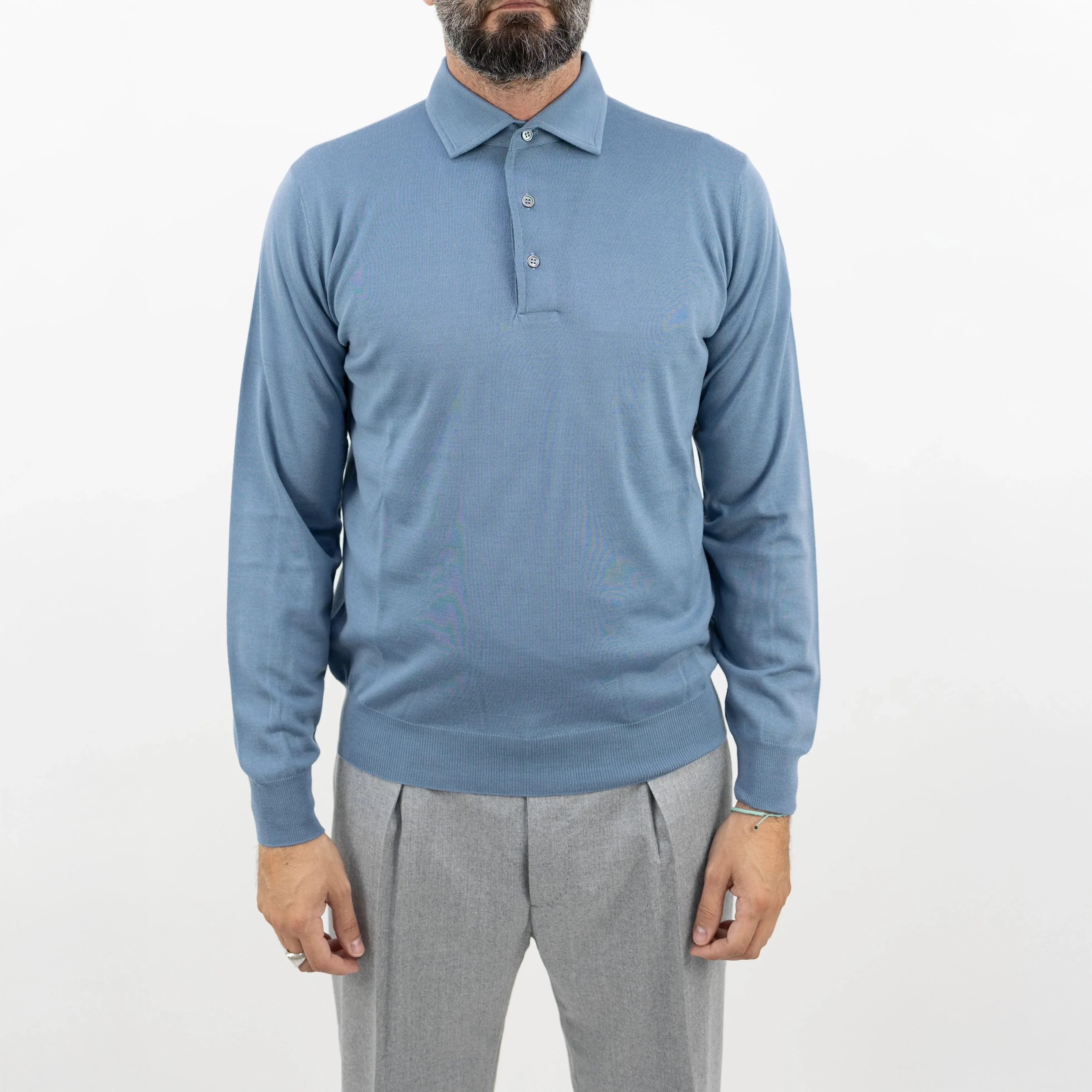 Sky Blue Royal Merino Wool Polo Shirt - FILIPPO DE LAURENTIIS