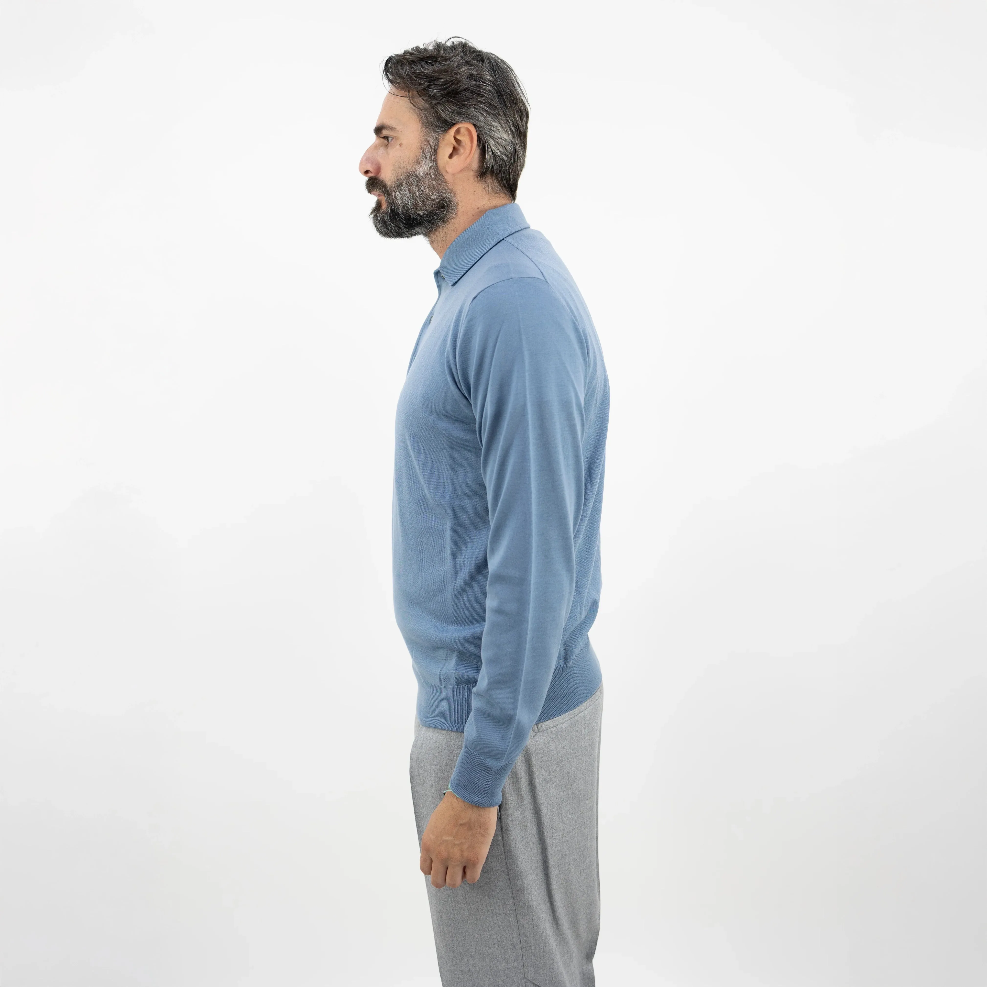 Sky Blue Royal Merino Wool Polo Shirt - FILIPPO DE LAURENTIIS