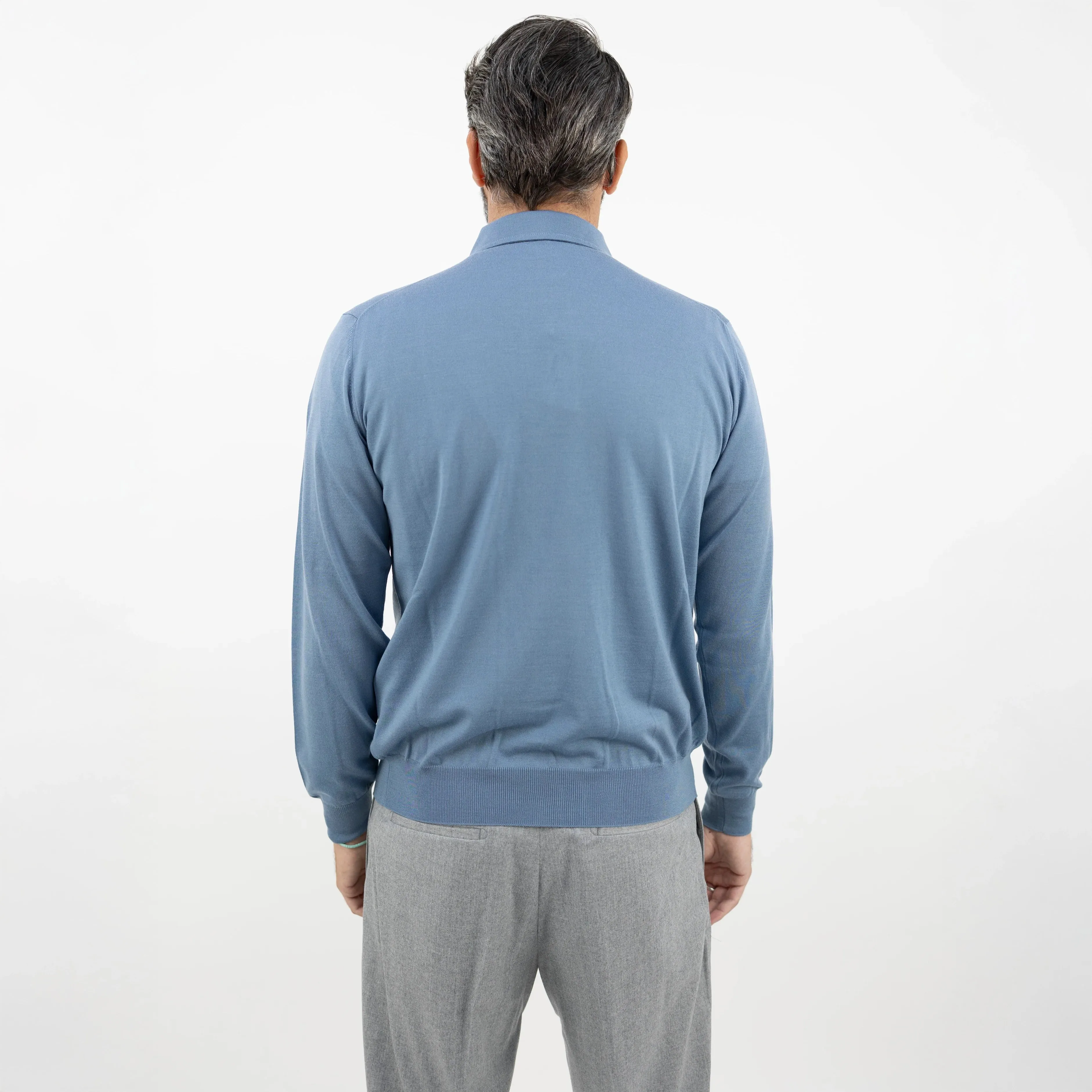 Sky Blue Royal Merino Wool Polo Shirt - FILIPPO DE LAURENTIIS