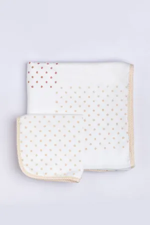 Soleilclo Peach Block-Printed Infant Wrap And Wipes Set