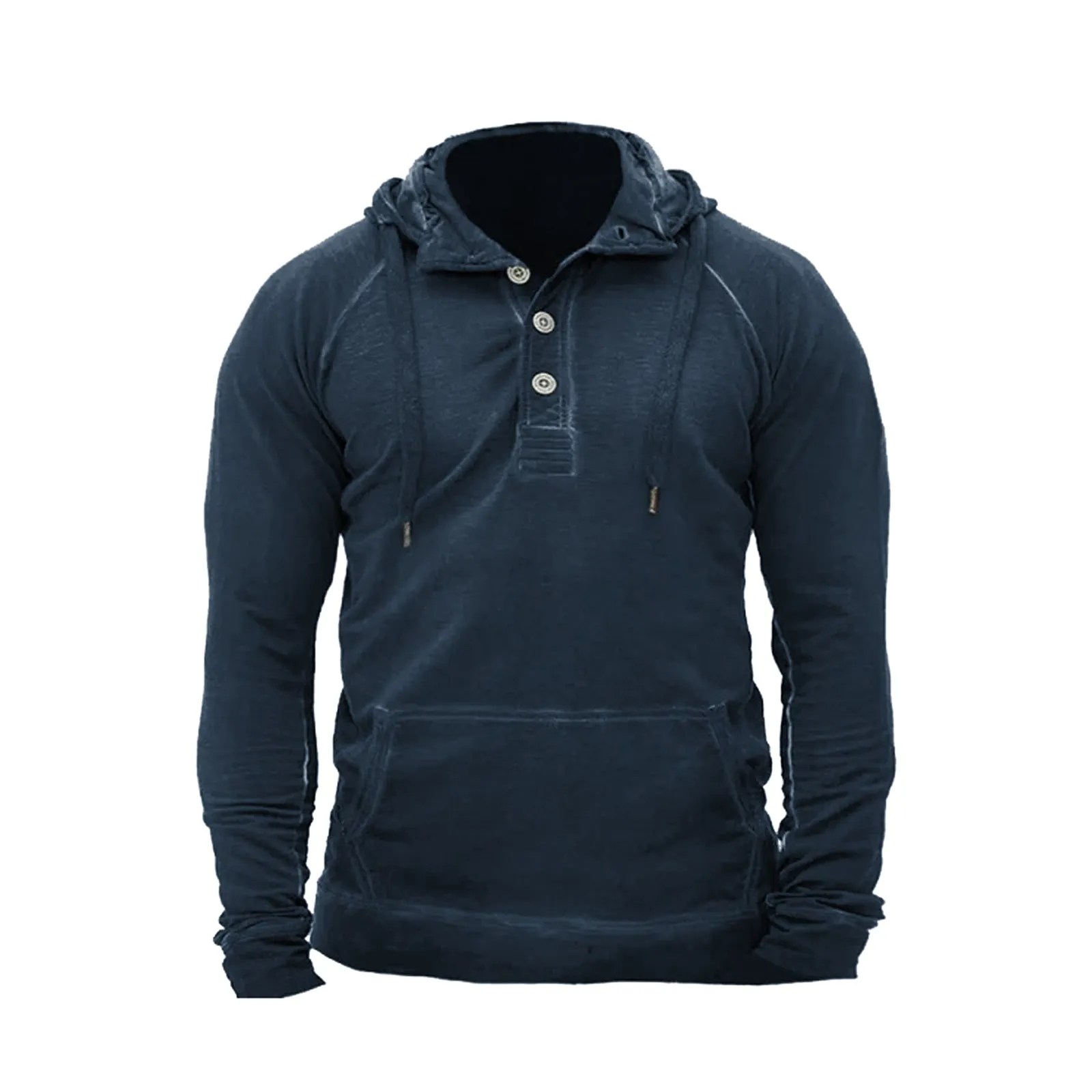 SOLID COLOR BUTTON RAGLAN POCKET HOODIE