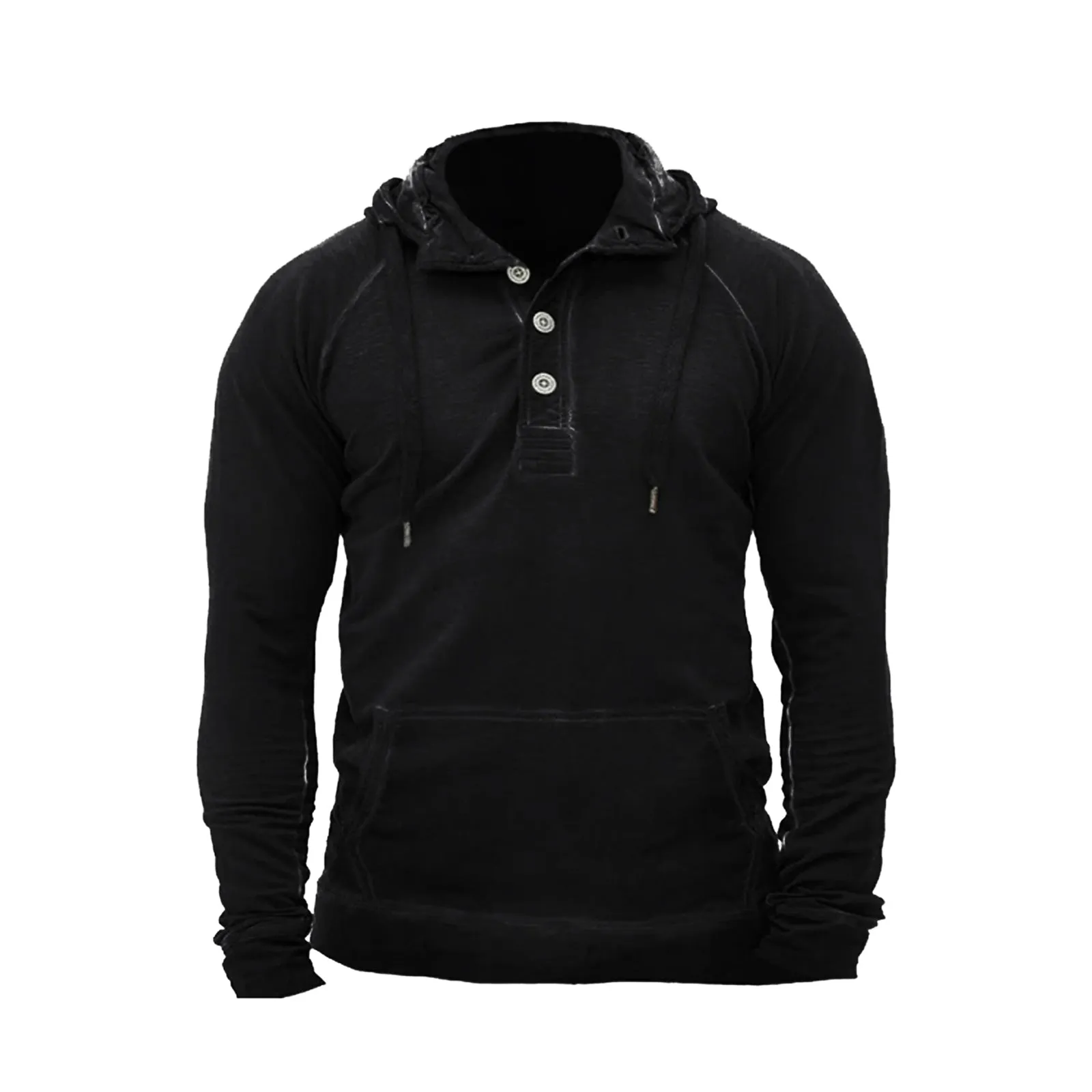 SOLID COLOR BUTTON RAGLAN POCKET HOODIE