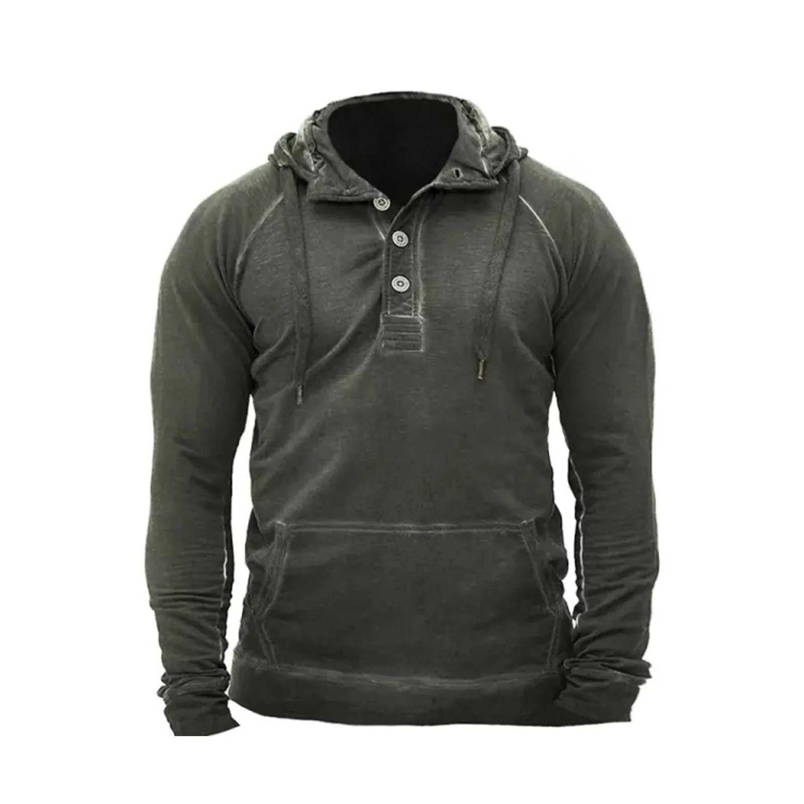 SOLID COLOR BUTTON RAGLAN POCKET HOODIE