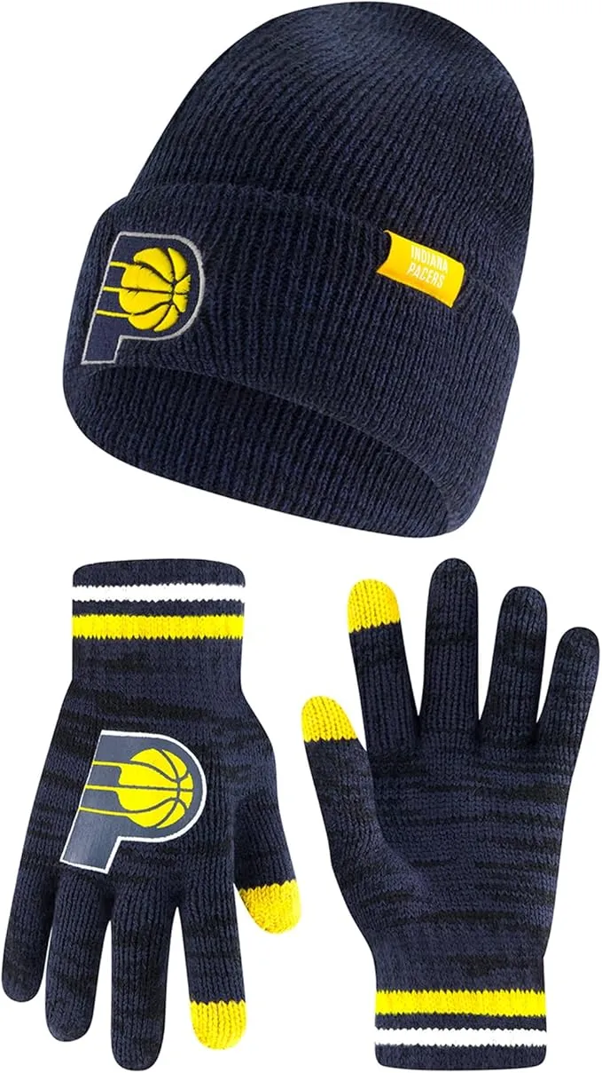 Ultra Game NBA Official Youth Super Soft Winter Beanie Knit Hat with Extra Warm Touch Screen Gloves, Indiana Pacers, Team Color|Indiana Pacers