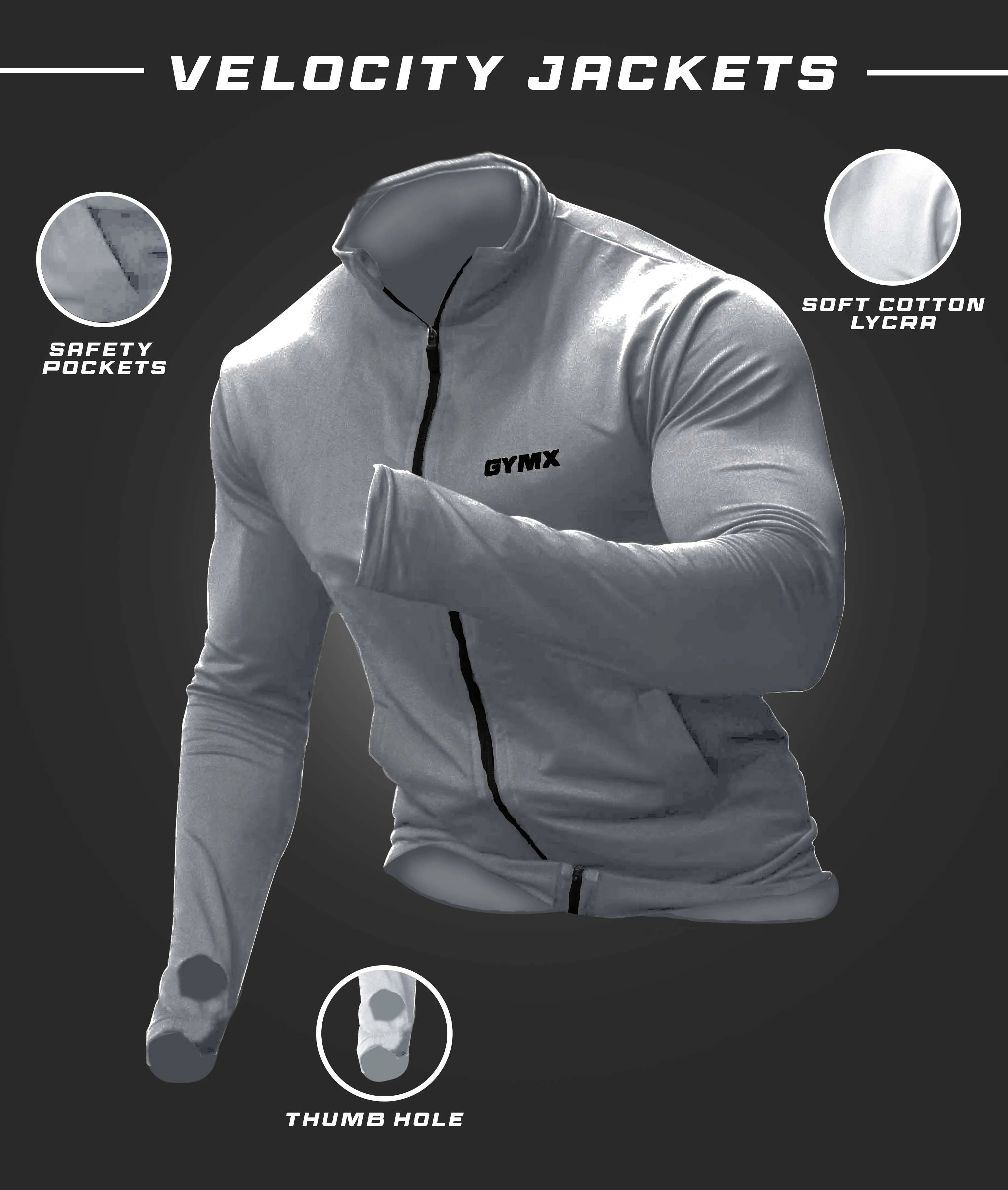 Velocity GymX Thumbhole Jackets: Striking Grey