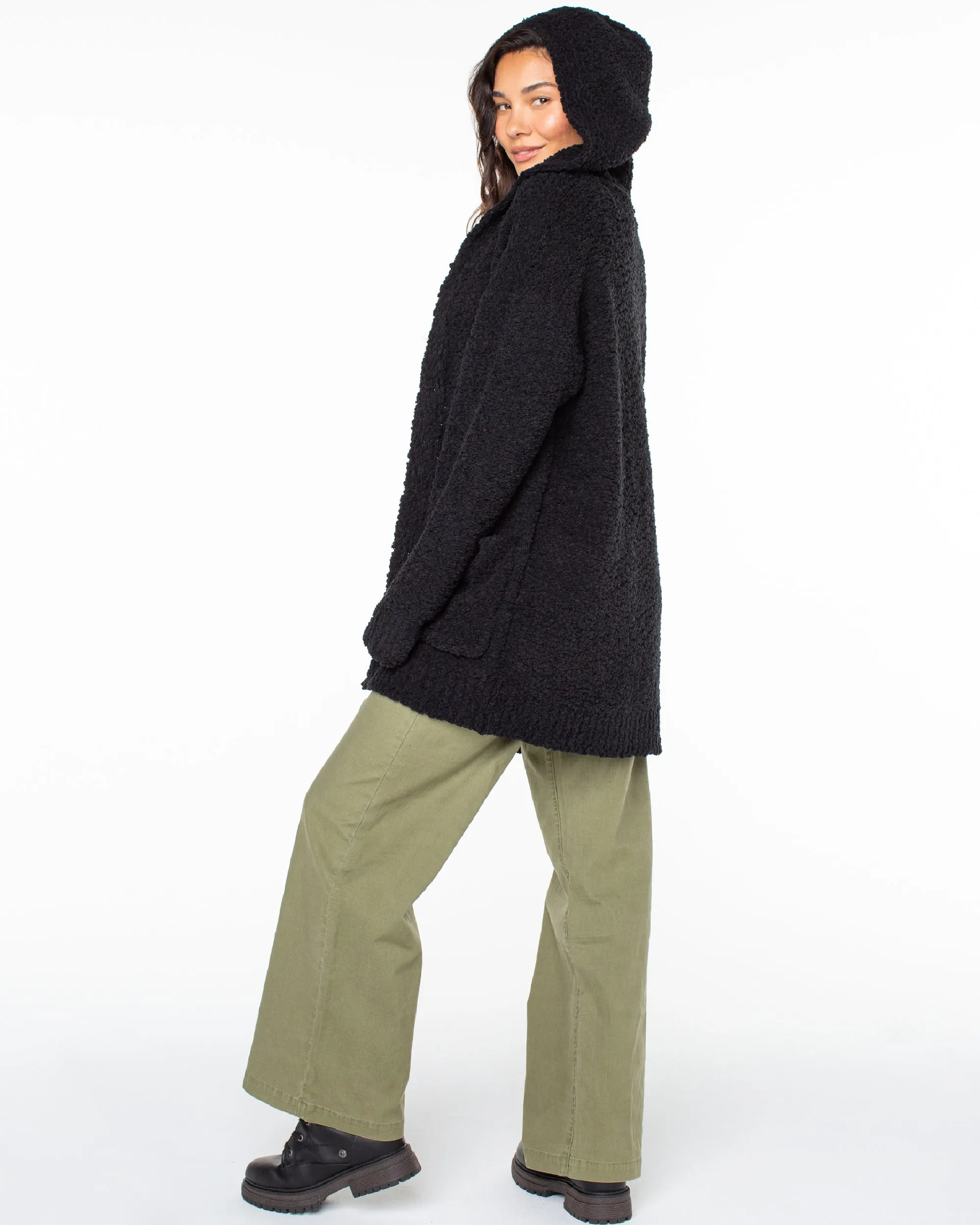 Weekend Retreat Open Front Hooded Cardigan - Phantom