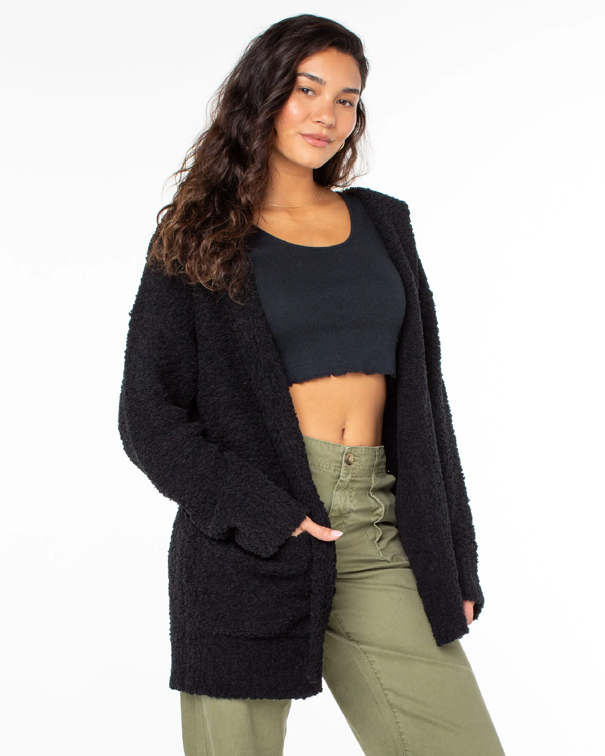 Weekend Retreat Open Front Hooded Cardigan - Phantom