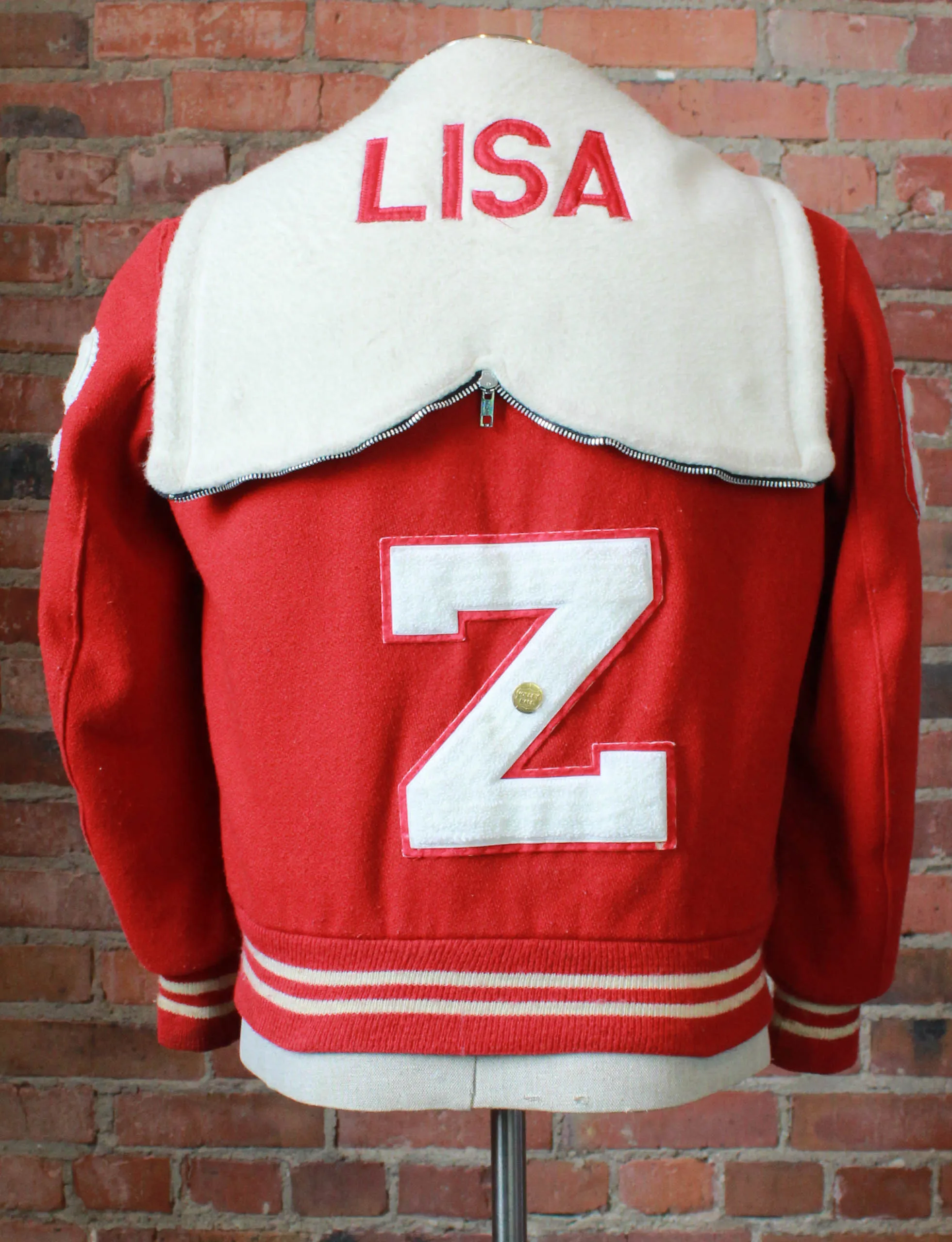 Women's Vintage 1982 Mt. Zion Varsity Letterman Jacket Lisa Volleyball Bomber Red White Large