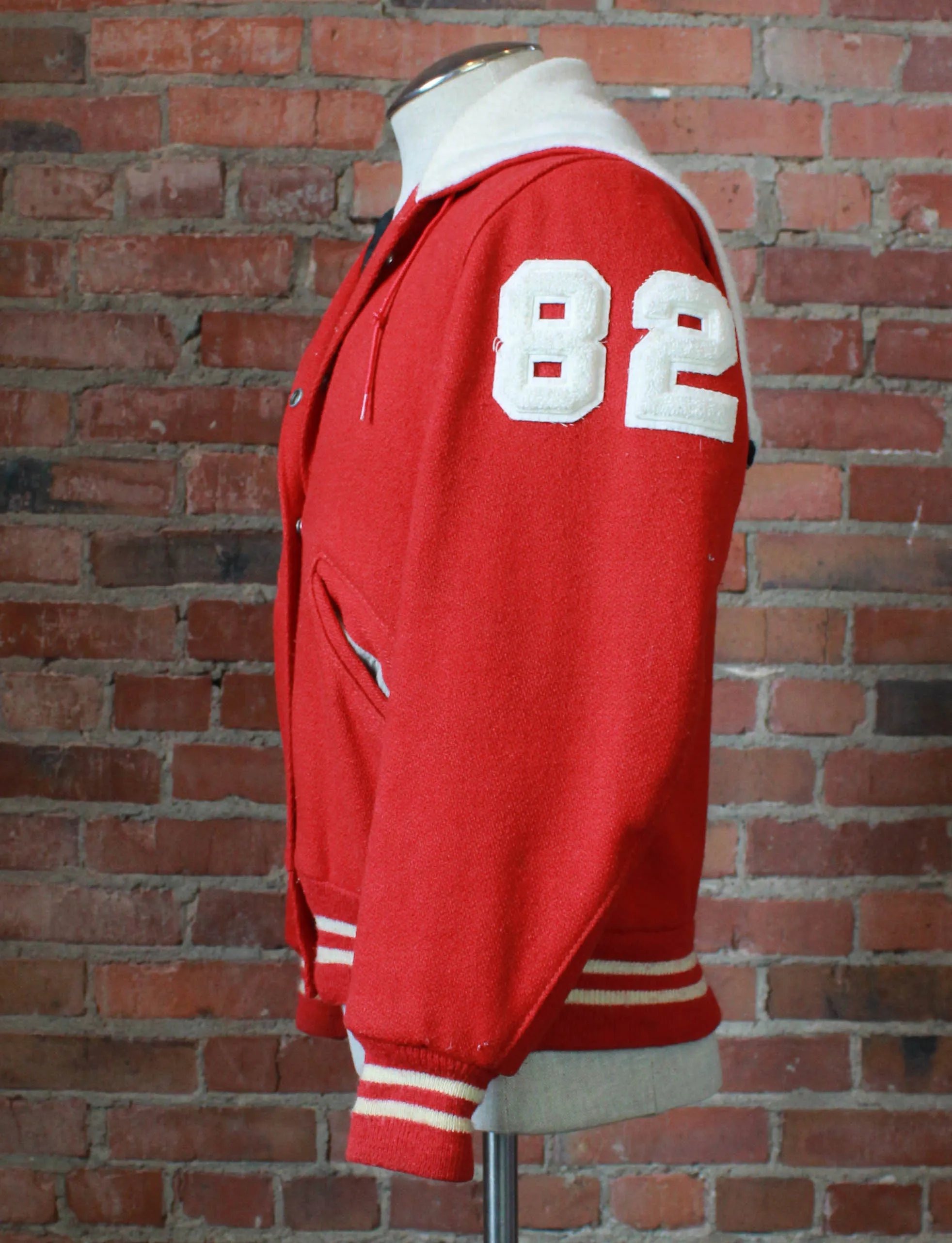 Women's Vintage 1982 Mt. Zion Varsity Letterman Jacket Lisa Volleyball Bomber Red White Large