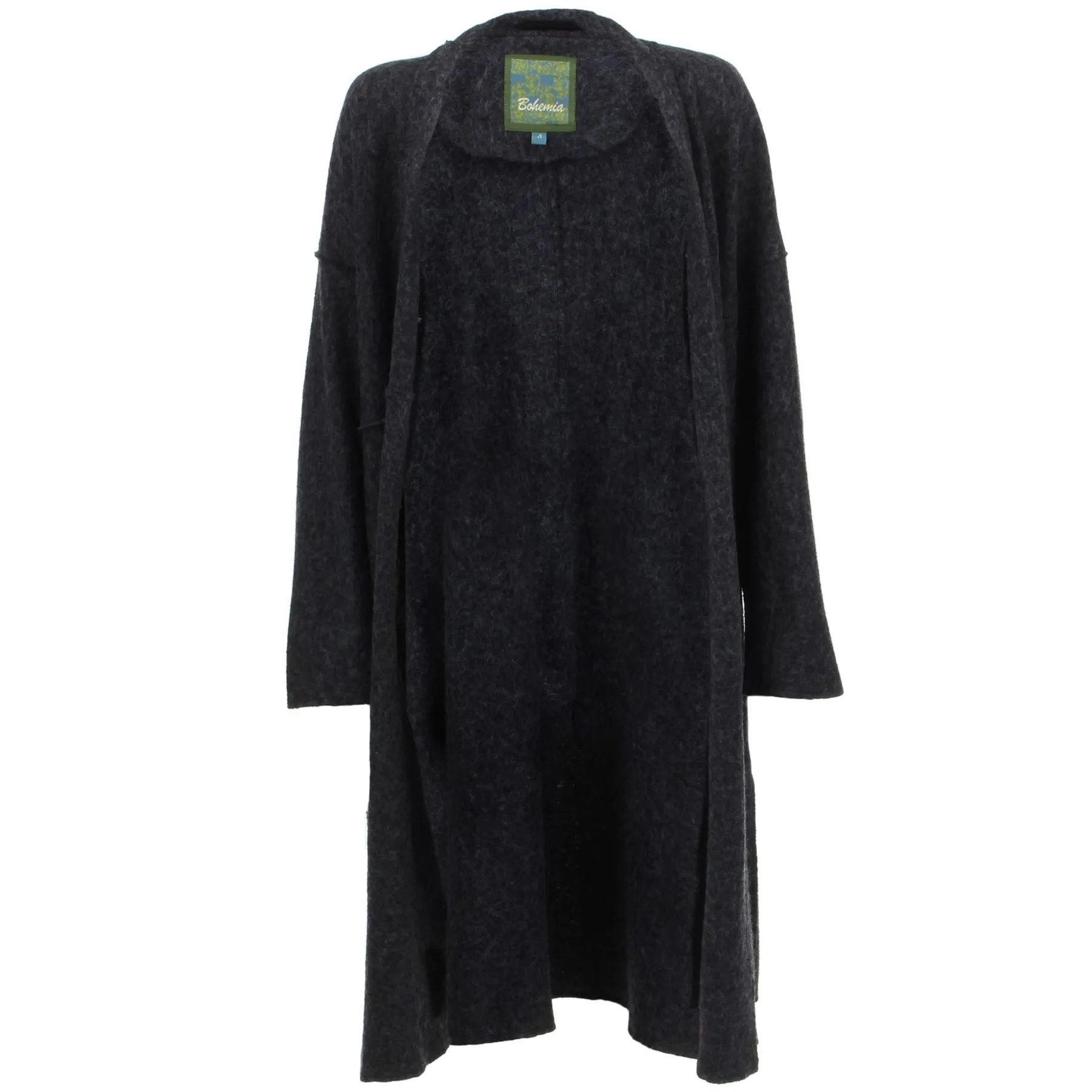 Woven Wool Blend Long Cardigan - Charcoal Grey