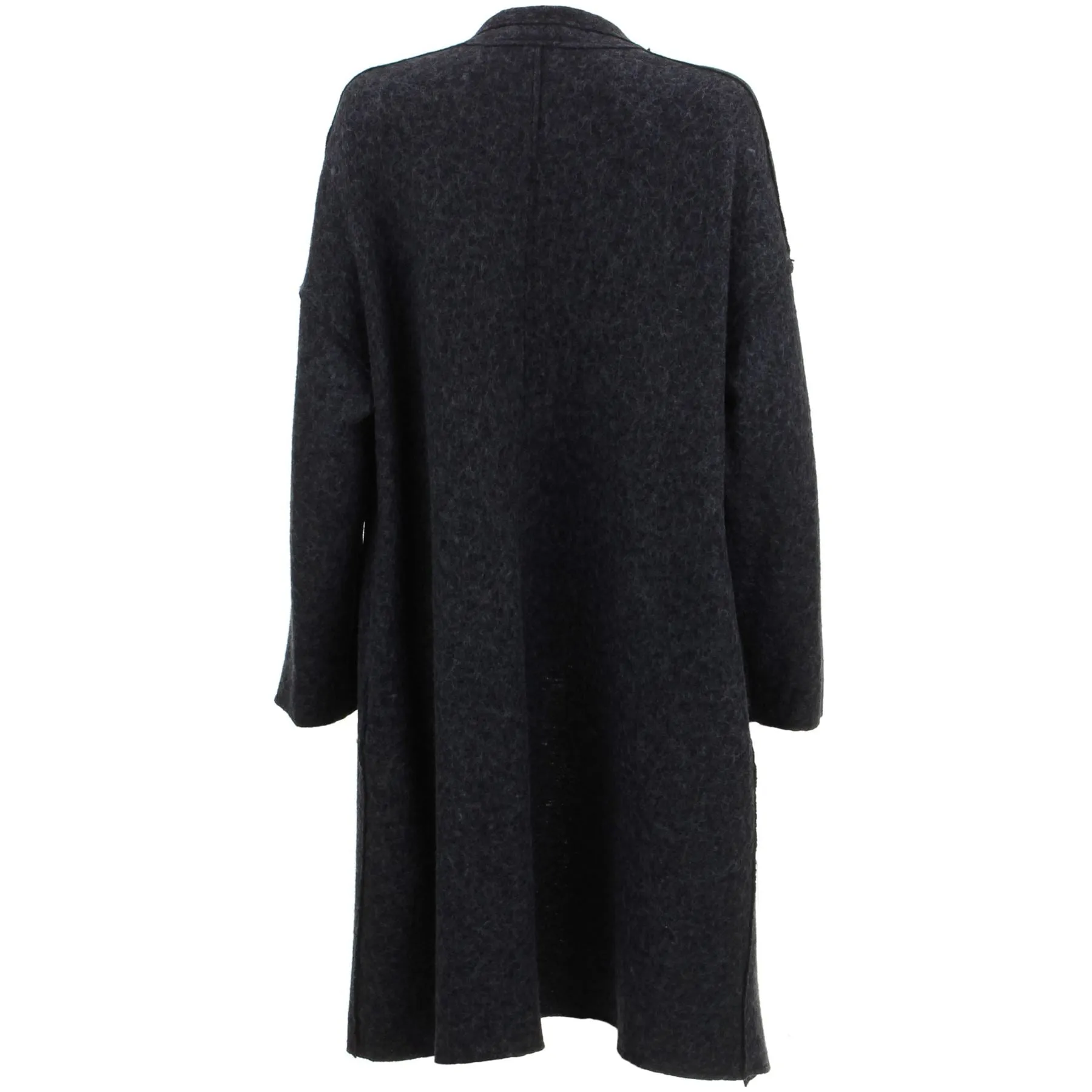 Woven Wool Blend Long Cardigan - Charcoal Grey